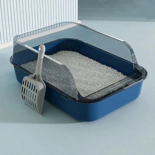 Semi-Enclosed Cat Litter Box Tray with Spatula for Cats & Small Pets