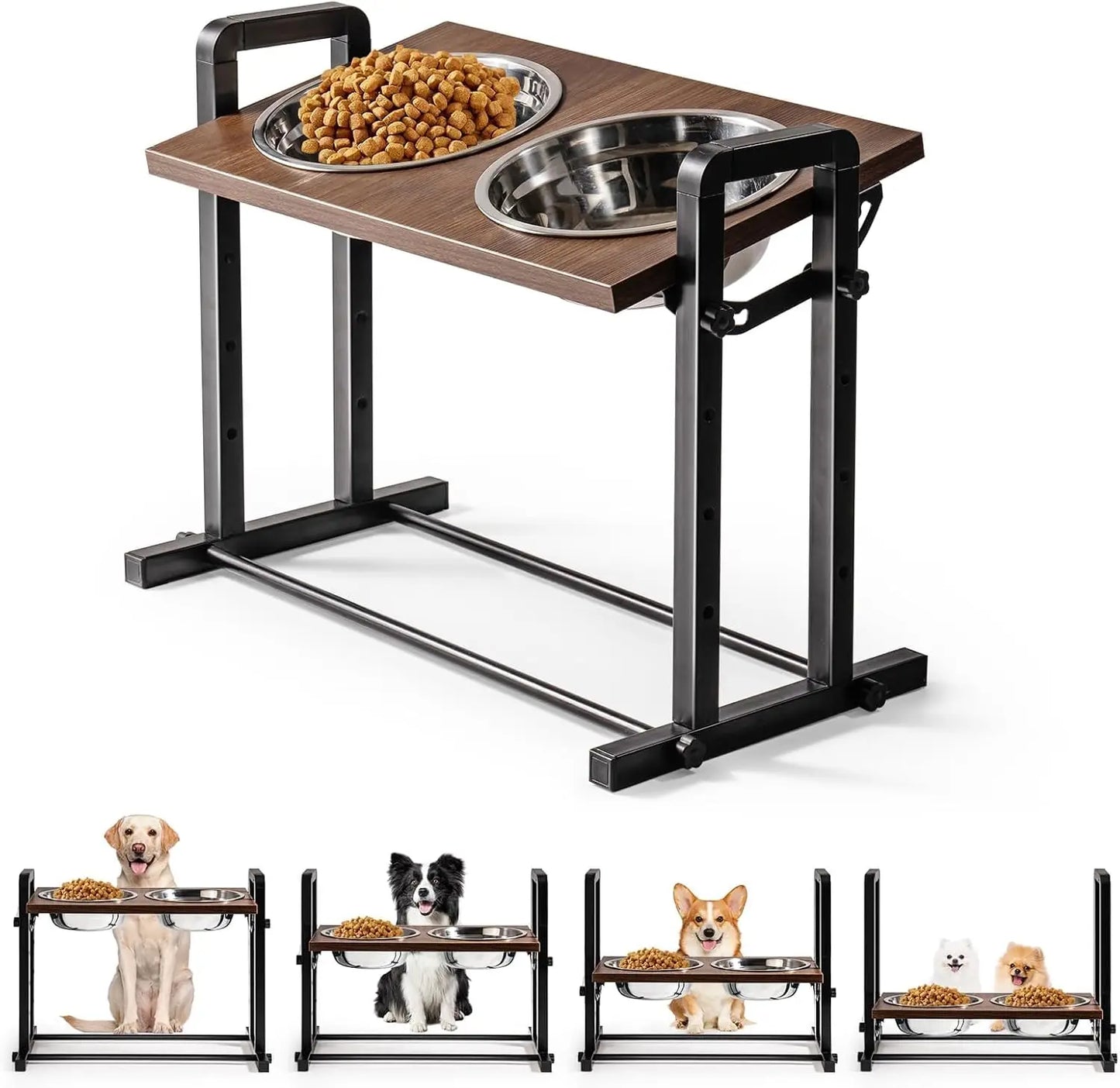 FurWish™ Height-Adjustable Raised Dog Bowl – Sturdy Wooden Stand with Dual 1200ml Stainless Steel Bowls