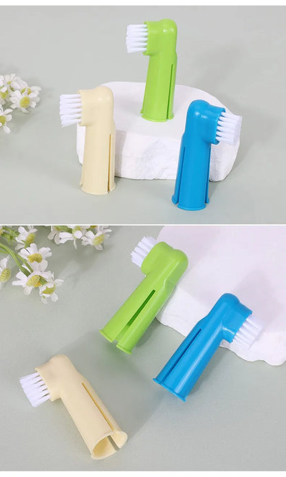 Furwish™ 3-Piece Pet Toothbrush Set – Finger & Dual-Head Brushes