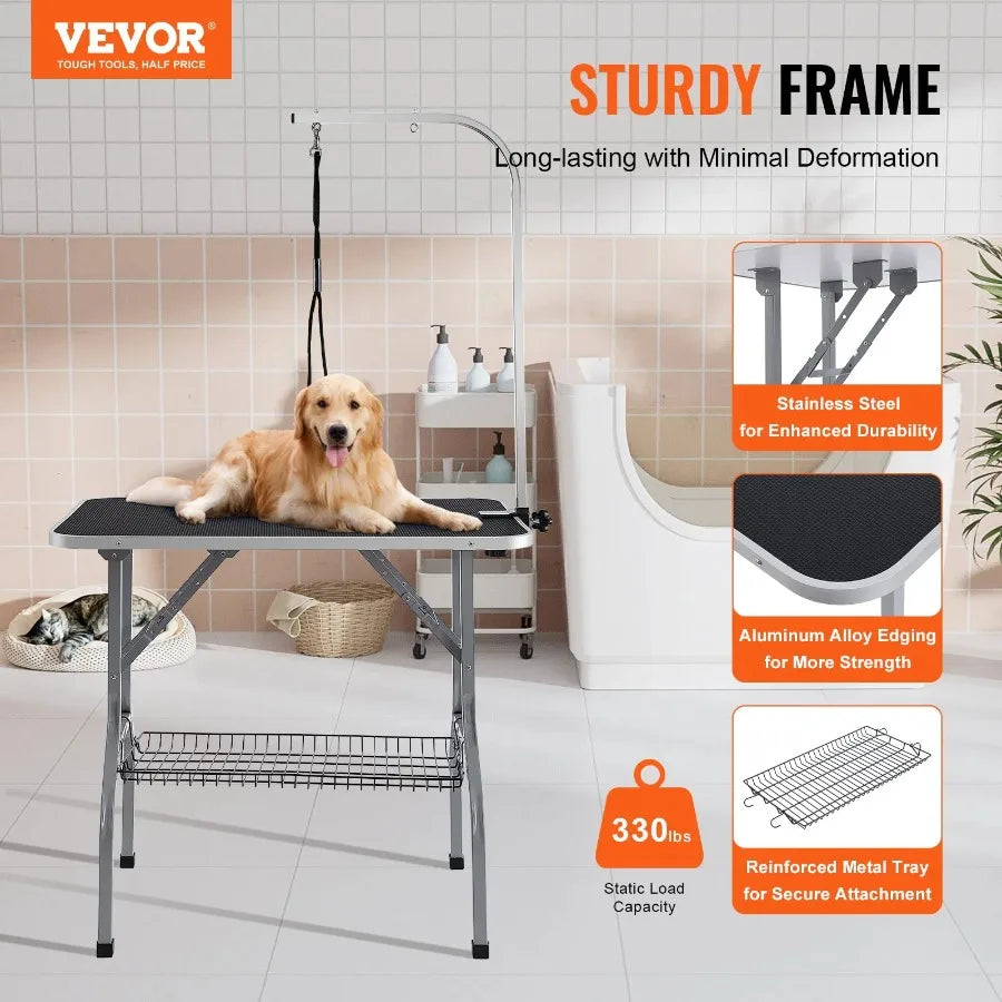 FurWish™ Pet Grooming Table – 36" x 24" Foldable Design with Adjustable Arm & Clamp