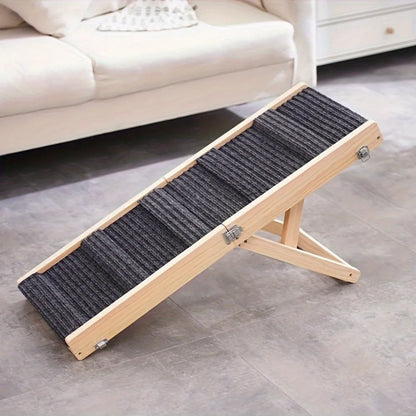 Adjustable wooden dog ladder for medium and small dogs - Folding senior dog bed ramp with non-slip patterned surface - Durable l