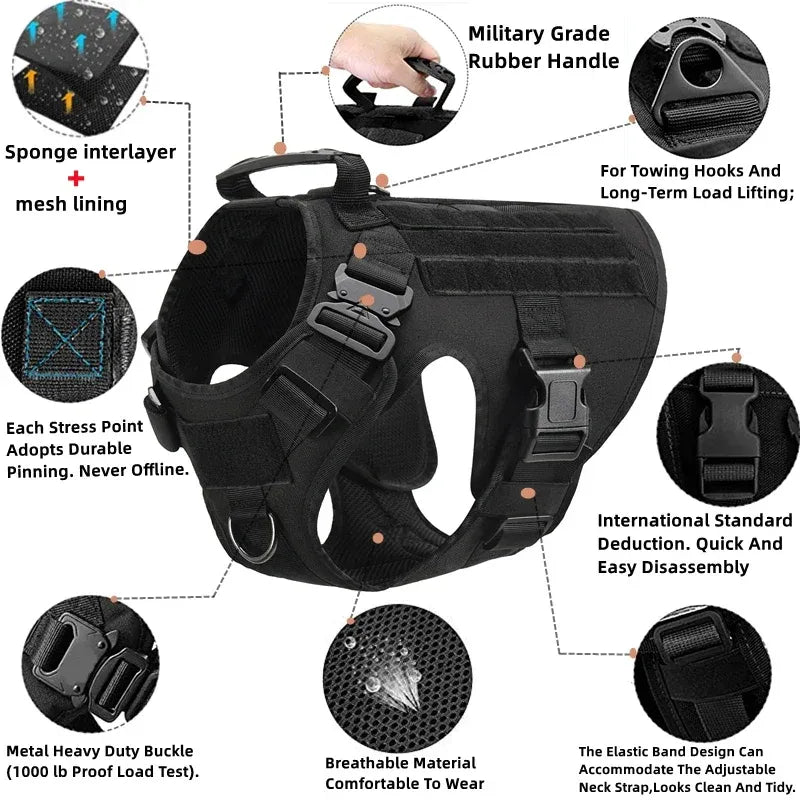 FurWish™ Tactical Dog Harness & Leash Set – Military Training Vest for All Breeds