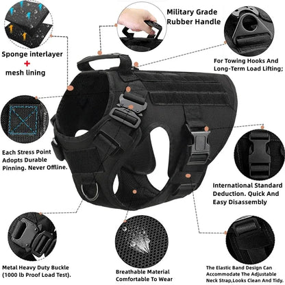 FurWish™ Tactical Dog Harness & Leash Set – Military Training Vest for All Breeds